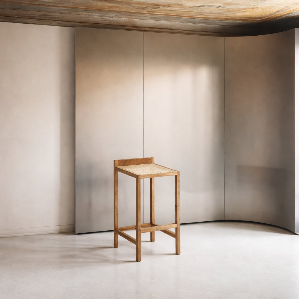 Porventura Alto stool with wooden seat and metal legs, modern design, shown from a side angle.