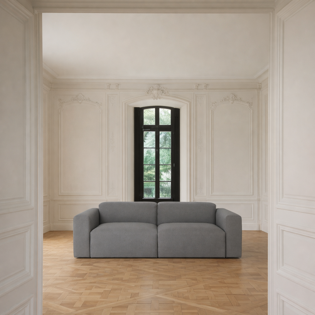 Porventura deep sofa with plush cushions, modern design, and soft fabric upholstery, perfect for living room comfort.