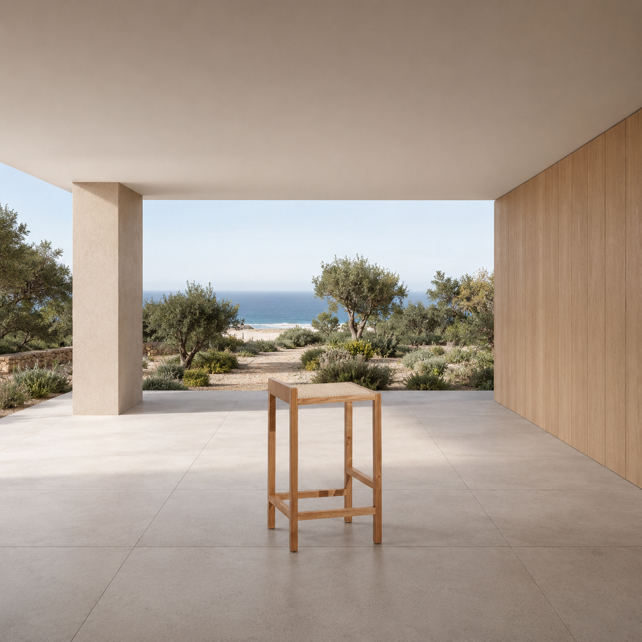 Porventura Alto stool with wooden seat and metal legs, modern design for contemporary home or bar seating.