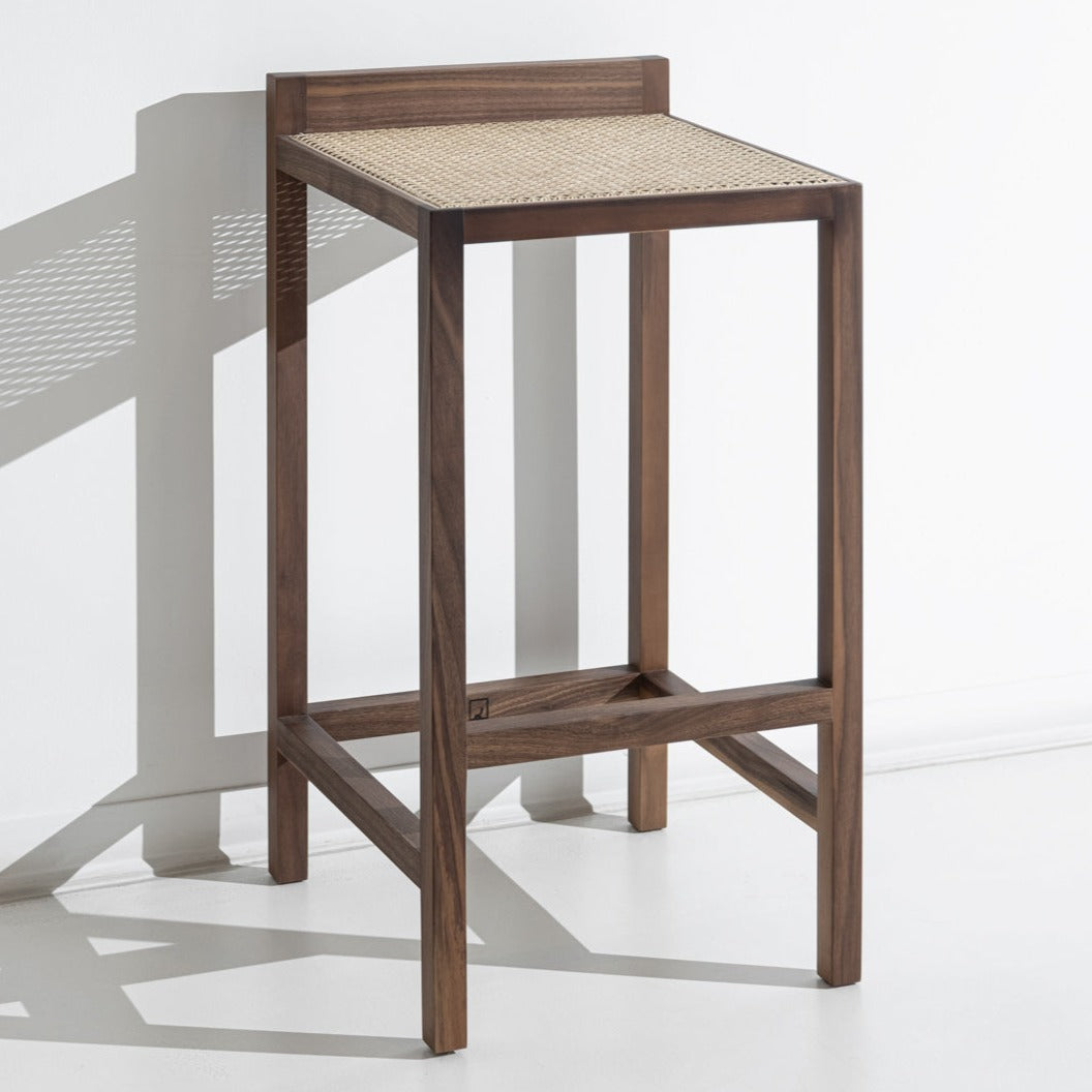 Porventura Alto stool with sleek wooden seat and metal legs, modern design perfect for contemporary interiors.