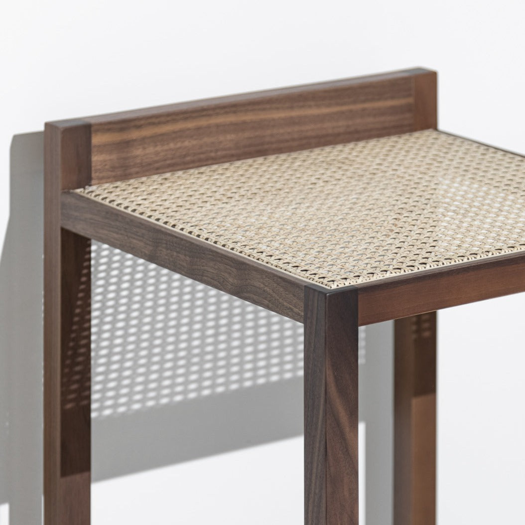 Porventura Alto stool with wooden seat and metal frame, modern design, shown from a side angle.