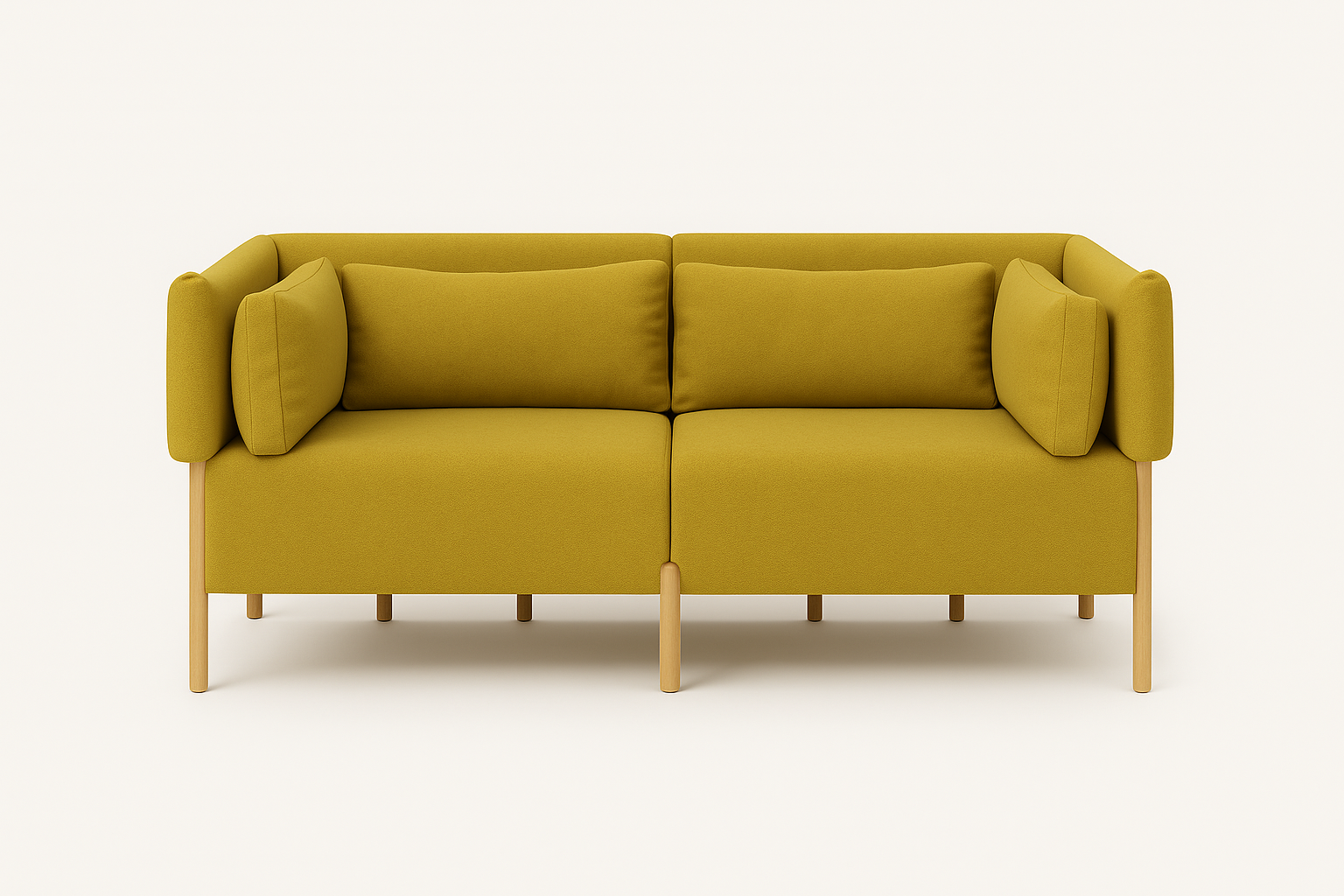 Sofá de três lugares Porventura Cod com almofadas macias e design moderno, revestido em tecido neutro para maior conforto.