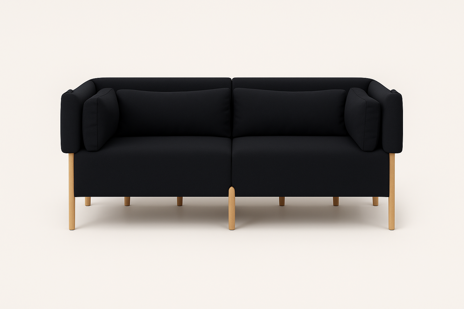 Sofá de três lugares Porventura Cod com almofadas macias e design moderno, apresentado numa elegante sala de estar.