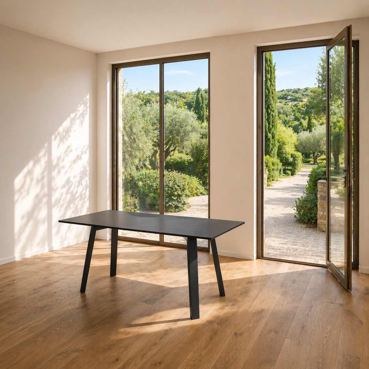 Porventura flat table with sleek modern design, featuring a smooth surface and sturdy legs for versatile use in home or office spaces.
