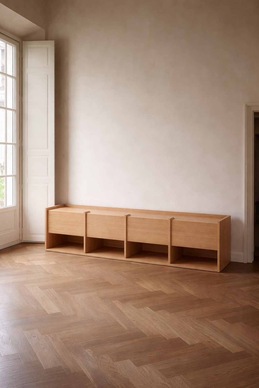 Filipe Ventura Mies L sideboard with sleek wood finish and modern design, featuring multiple storage compartments and minimalist style.