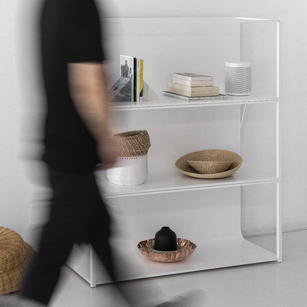 Porventura CURVE shelving unit by Michael Remerich, crafted from lacquered aluminium, with curved lines that give everyday storage a distinctive contemporary character.