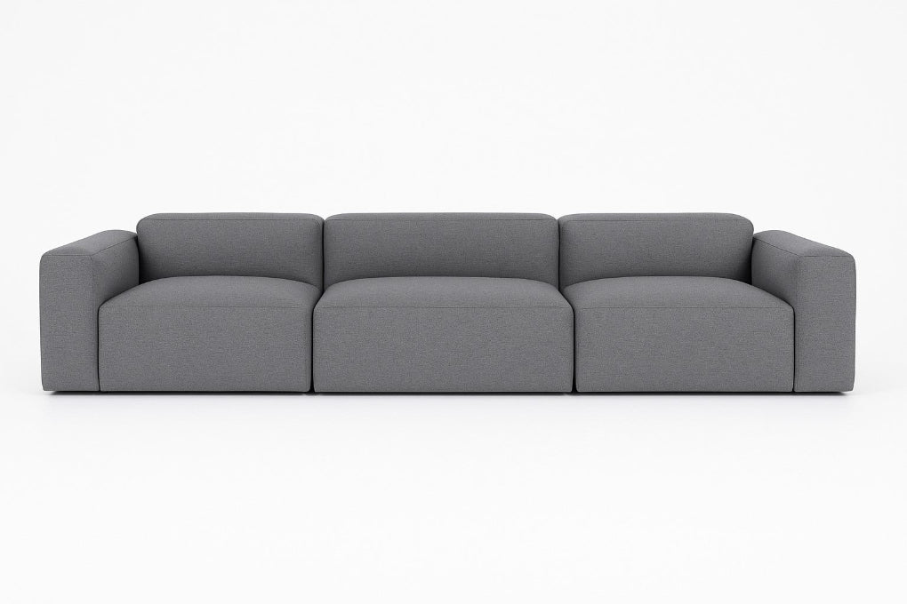 Porventura DEEP three-seater modular sofa, upholstered in grey Camira Era Forecast fabric, with a contemporary design that brings comfort and a relaxed character to living spaces.
