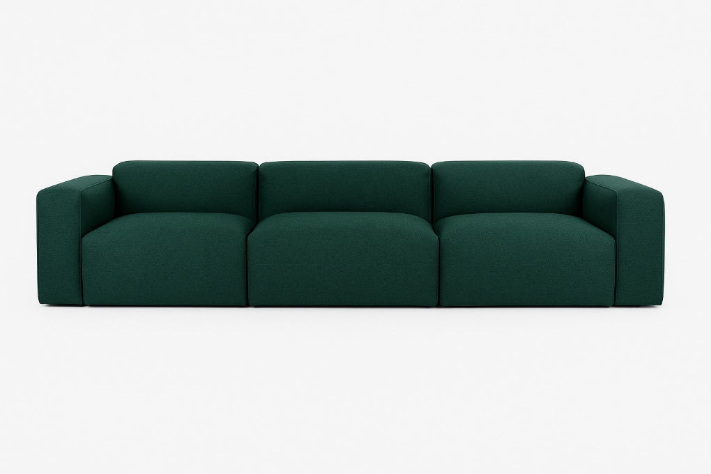 Porventura DEEP three-seater modular sofa, upholstered in green Camira Era Signature fabric, with a contemporary design that brings comfort and a relaxed character to living spaces.