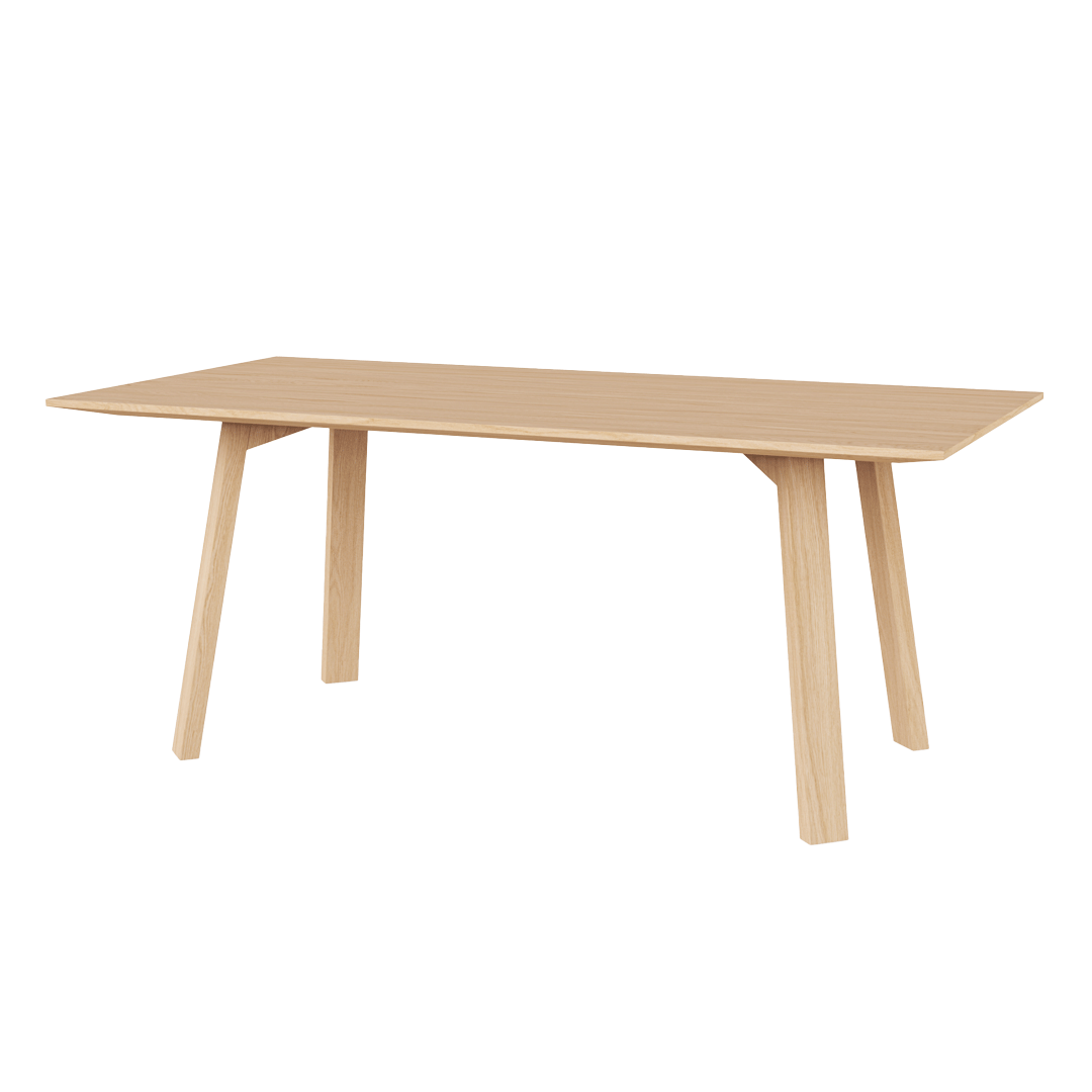 Mesa plana Porventura em carvalho, com superfície de madeira lisa e design moderno, ideal para decoração contemporânea de casa ou escritório.