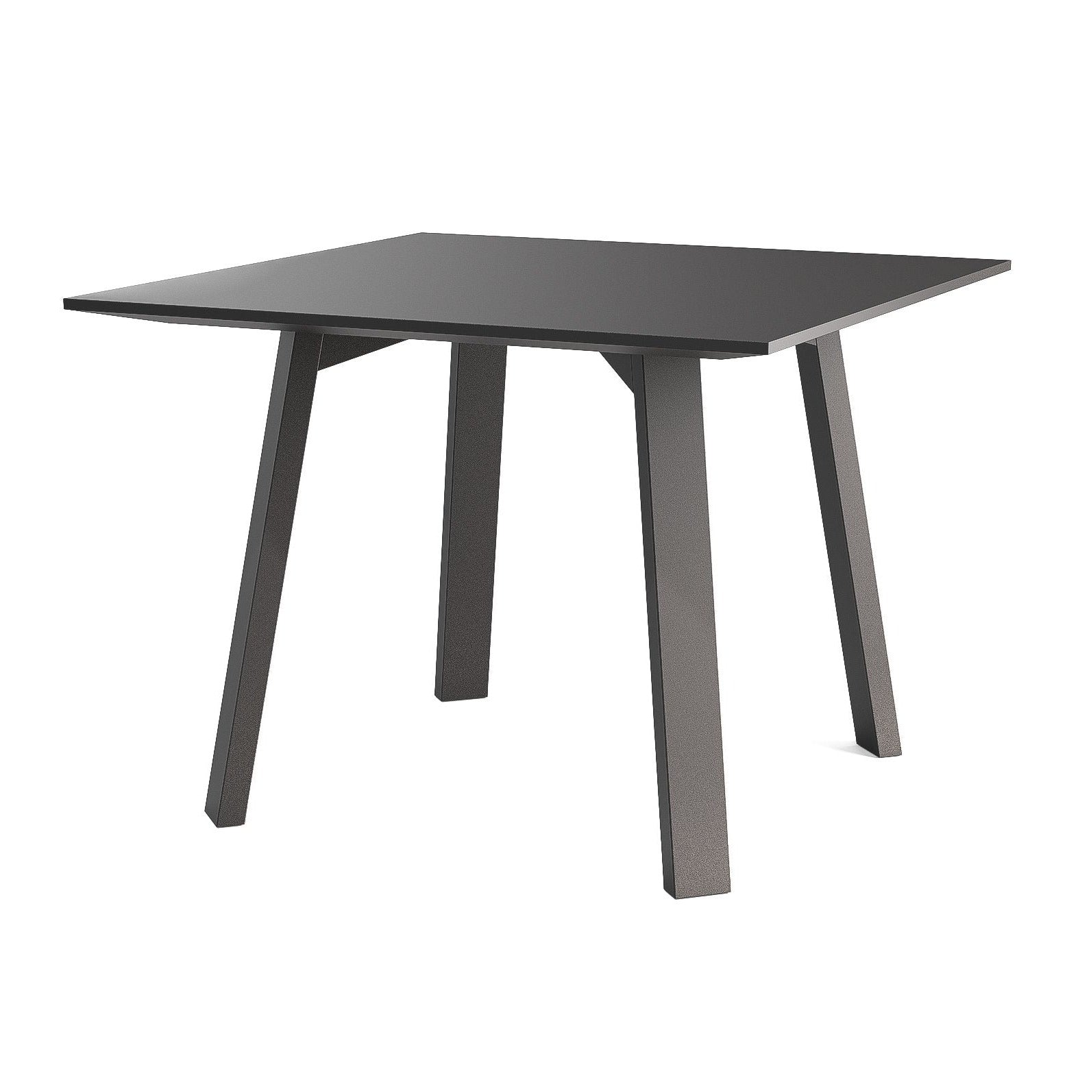 Mesa plana quadrada preta Porventura com superfície lisa e design moderno, vista de cima.