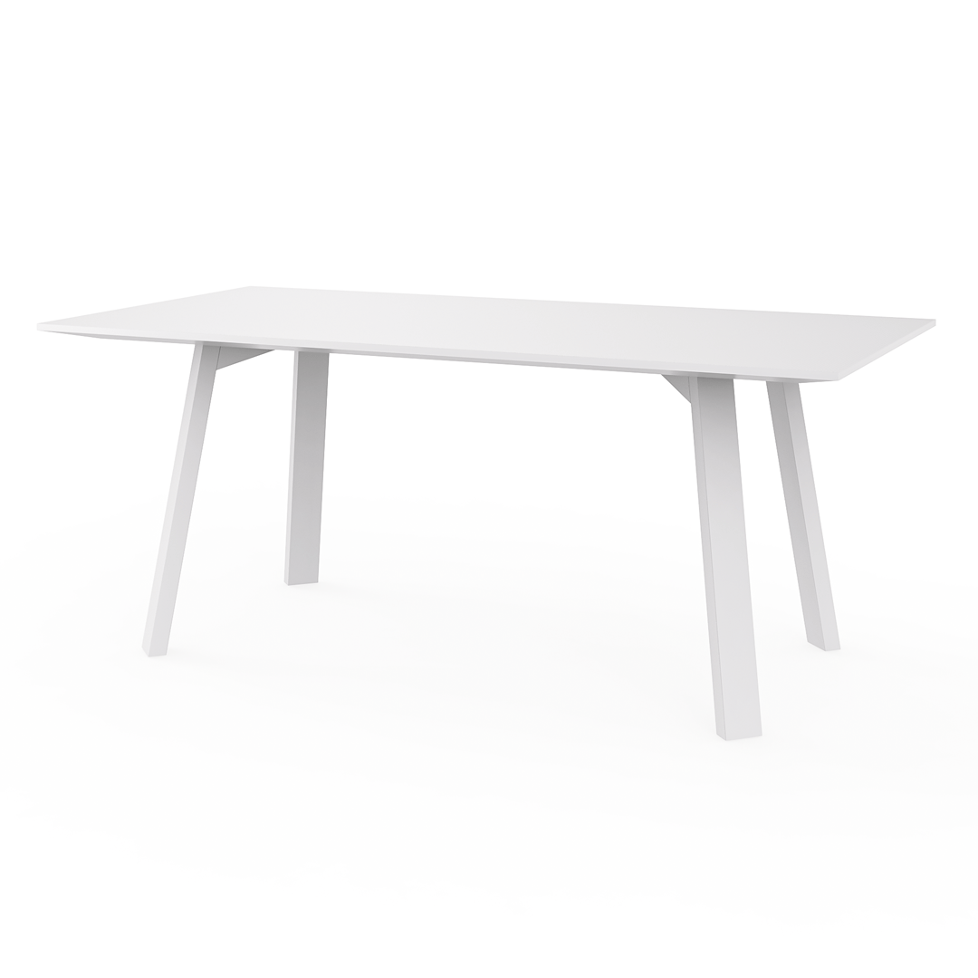 Mesa plana Porventura em branco com um design elegante e moderno, apresentando um tampo liso e pés robustos.