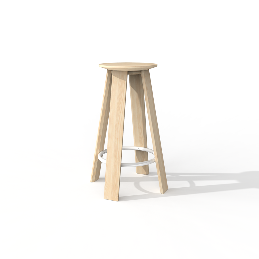 Porventura Linear stool with sleek, minimalist design, showcasing its sturdy wooden legs and modern aesthetic.