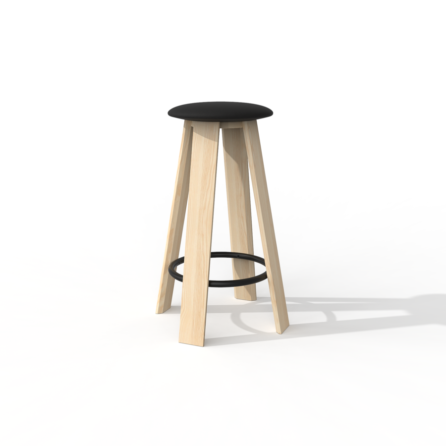 Banqueta linear Porventura com assento elegante em madeira e pés em metal, design moderno adequado para áreas de refeições ou bar.