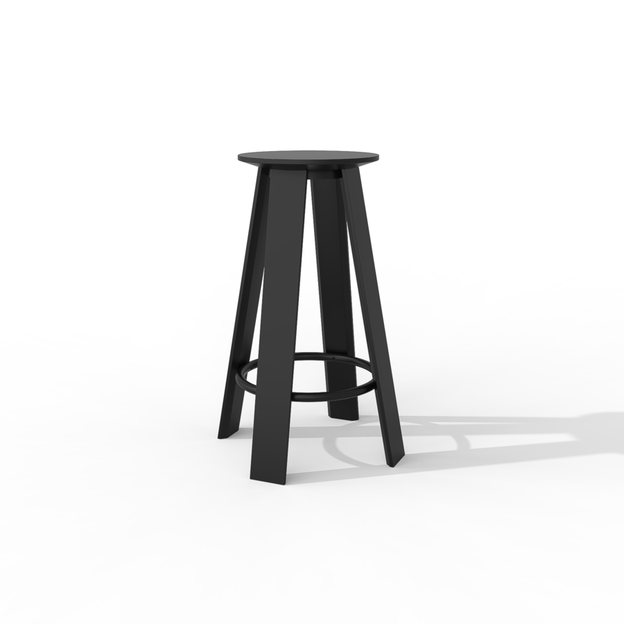 Banqueta linear Porventura com um design elegante, com um assento moderno em madeira e pernas robustas em metal para um assento elegante.