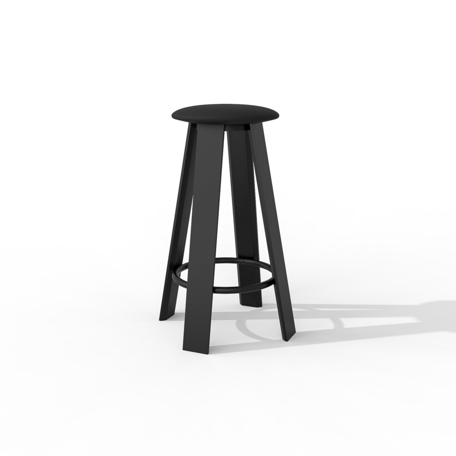 Banqueta linear Porventura com elegante assento em madeira e pés em metal, design moderno perfeito para interiores contemporâneos.