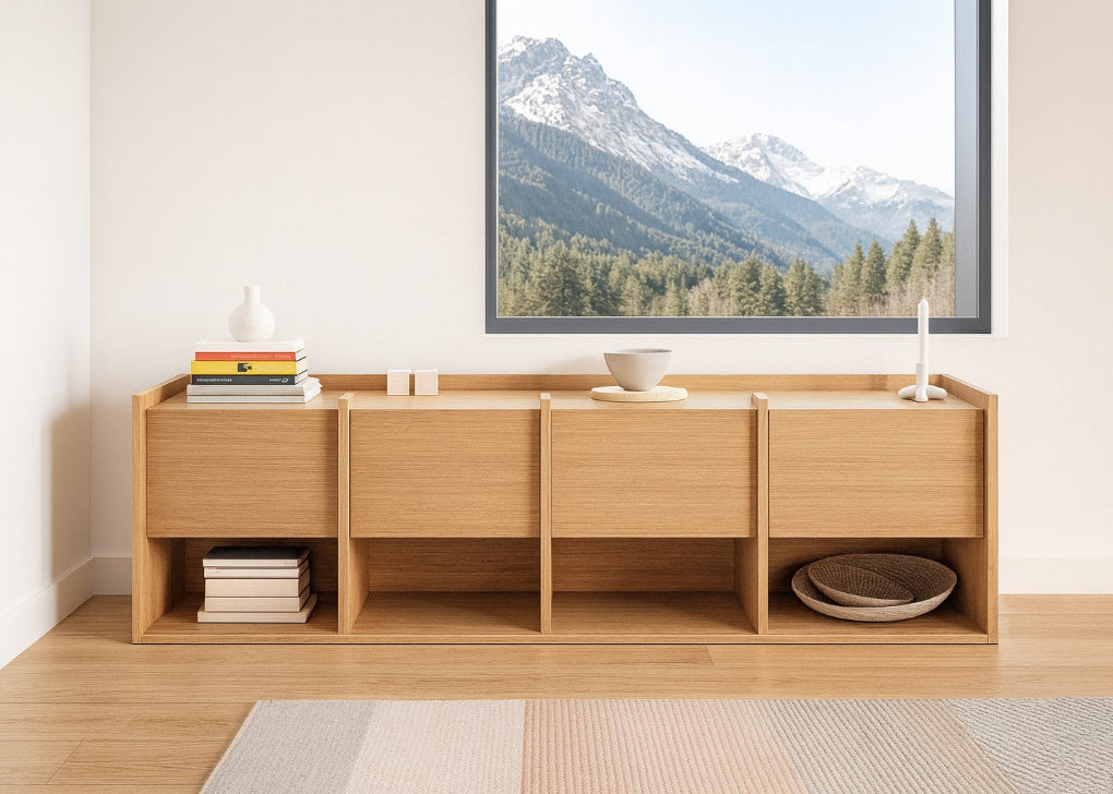 Filipe Ventura MIES L sideboard with a sleek wooden finish and multiple storage compartments, showcasing a refined approach to modern furniture design.