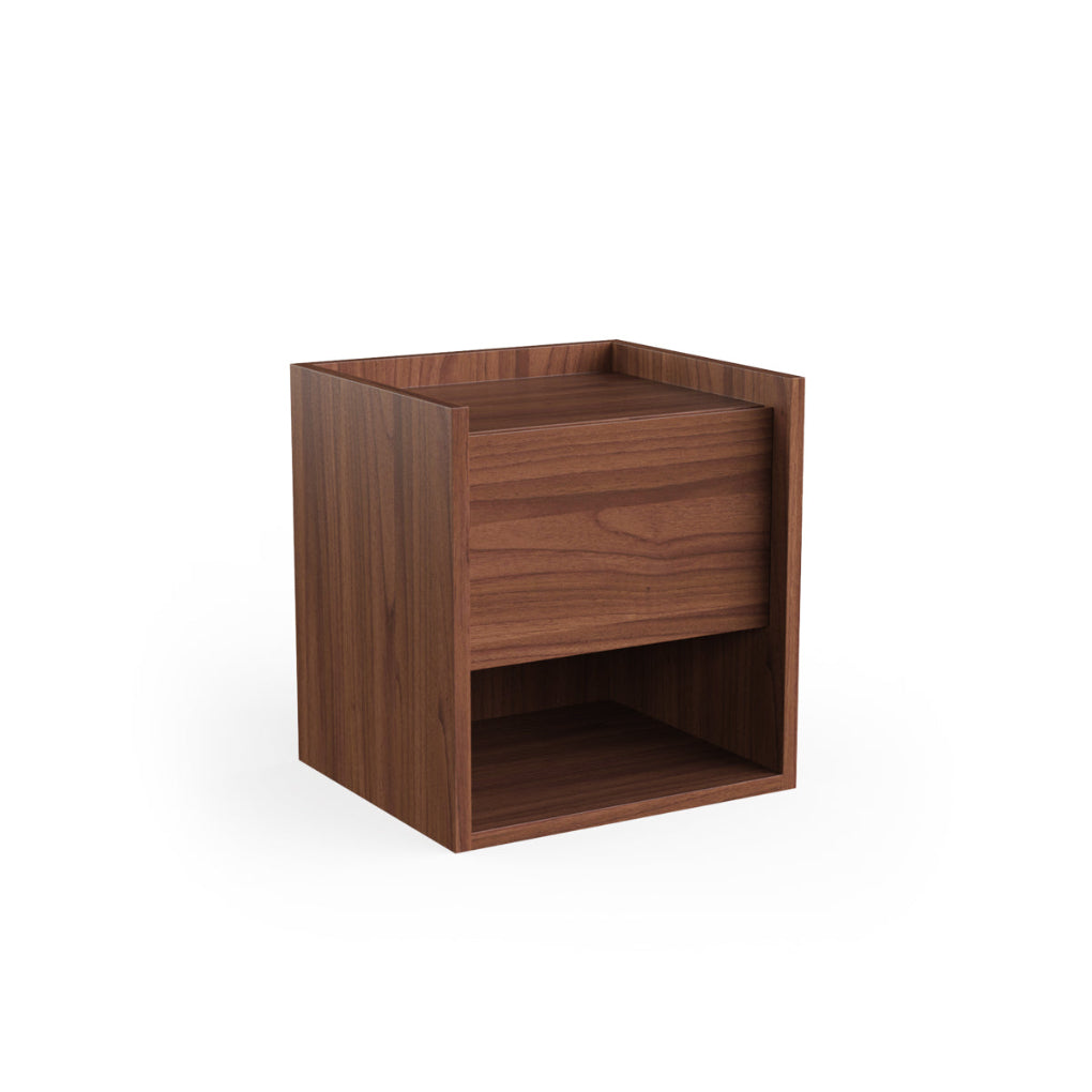 Porventura MIES S bedside table with a sleek wood finish and modern design, featuring storage compartments and a minimalist style.