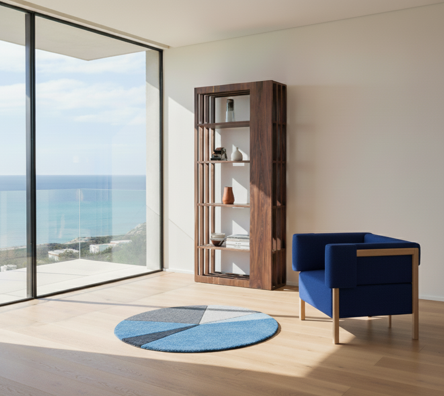 Porventura Rule shelving unit with four metal shelves, modern design, and sturdy support for organized storage.