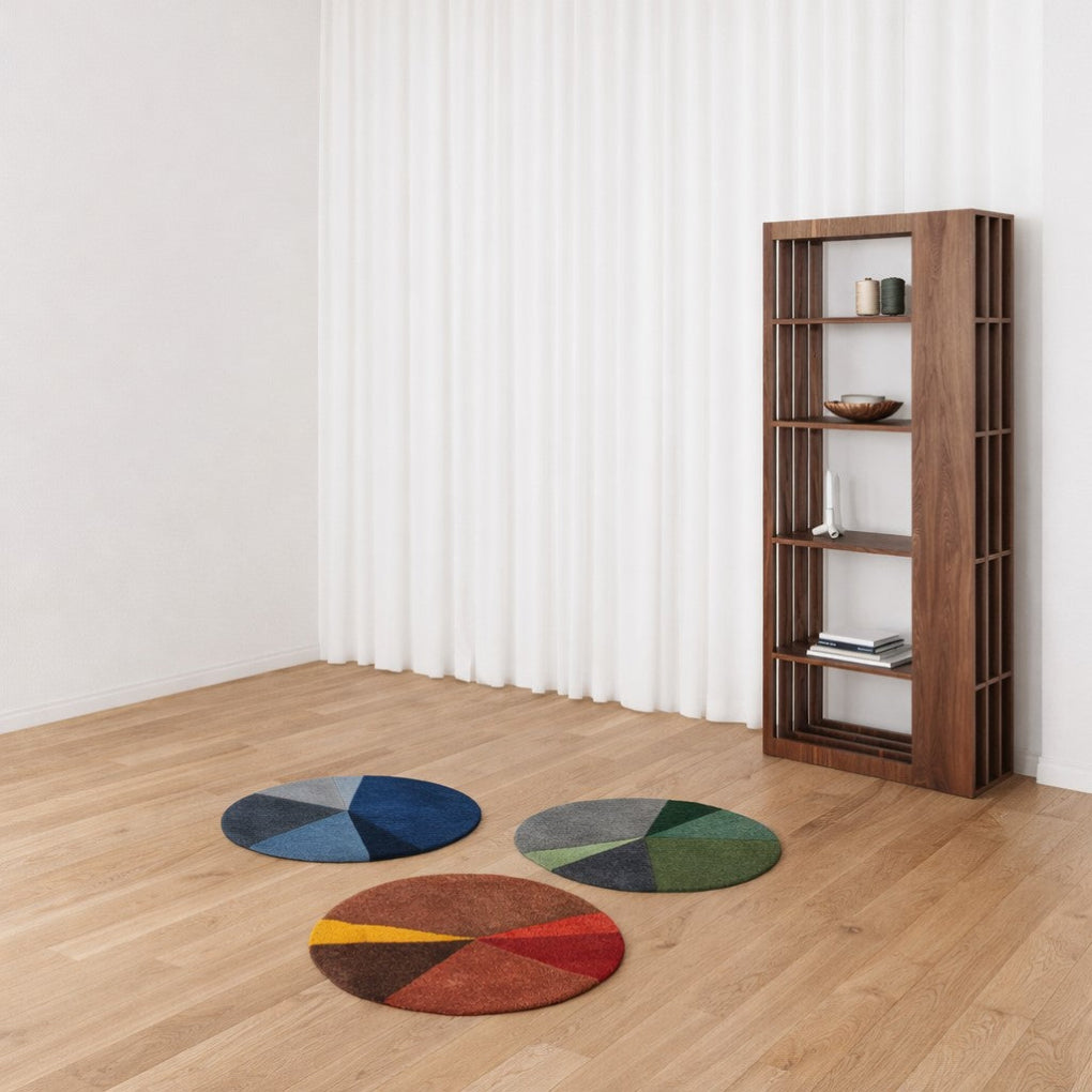 Porventura RULE bookcase in oak veneer, featuring multiple open storage compartments and a natural wood finish.