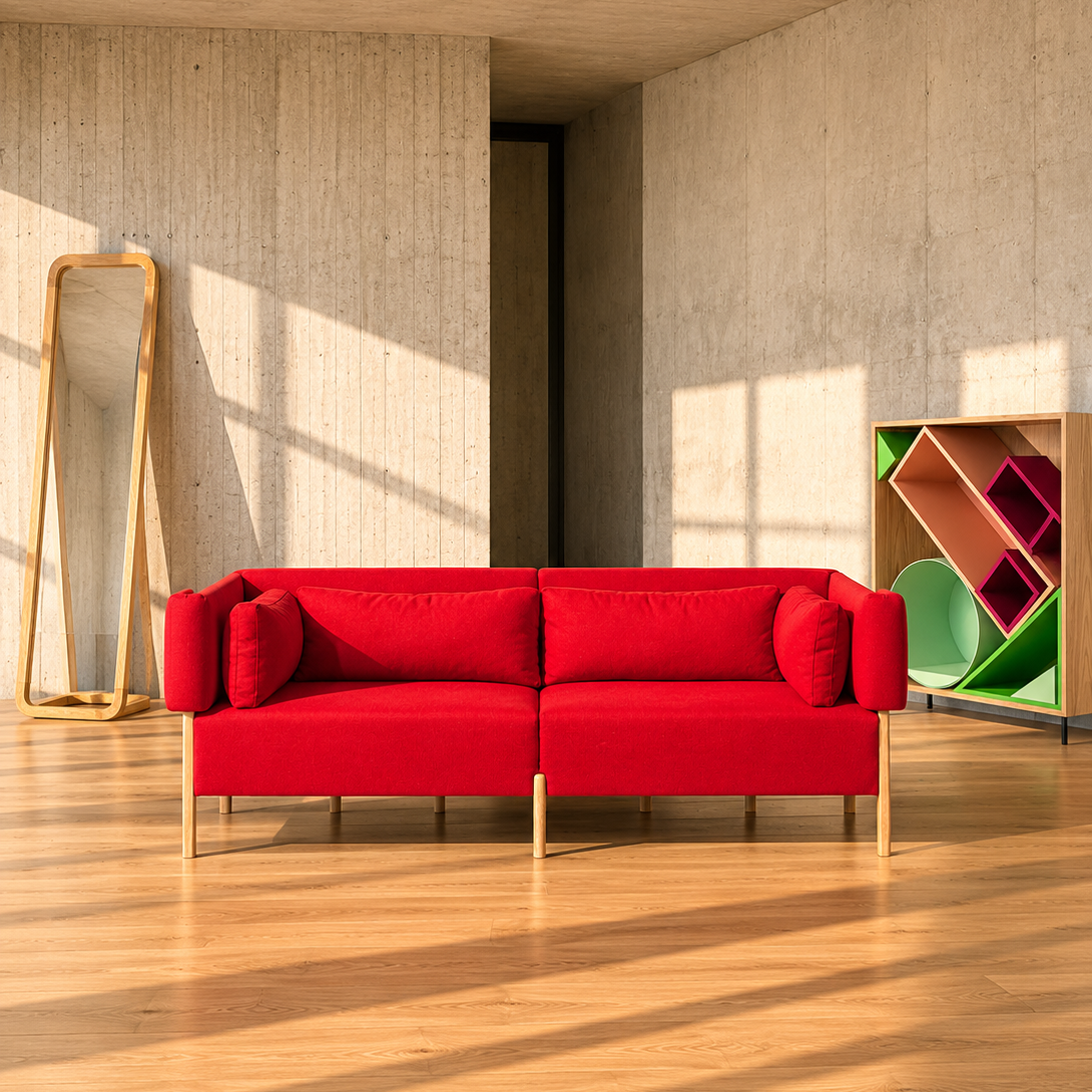 Porventura Lazy mirror with sleek modern design, reflecting a minimalist sandbox scene in a clean, stylish setting.