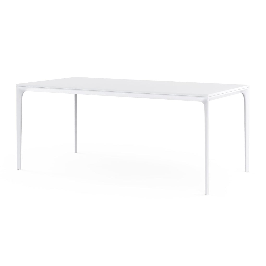 Porventura SHADE table in white, with clean lines and a smooth surface highlighted by soft lighting, emphasising its understated contemporary design.