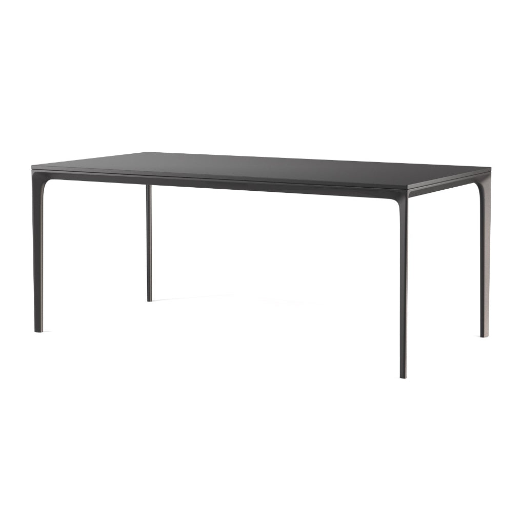 Porventura SHADE table in black-painted ash, with clean lines and a distinctive wood grain that brings character to contemporary homes and workspaces.