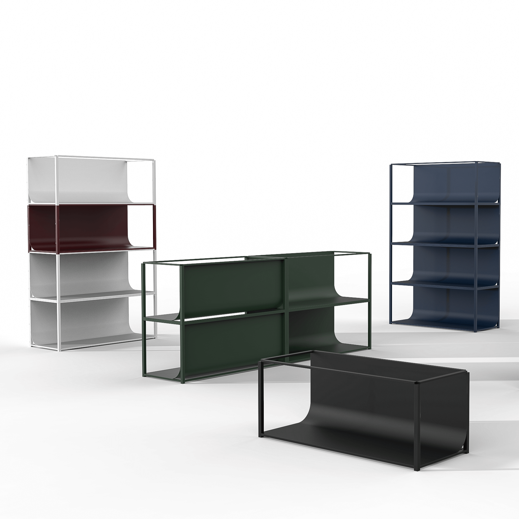 A estante Porventura Curve apresenta um design elegante e curvo, oferecendo uma solução de arrumação moderna com um acabamento neutro.