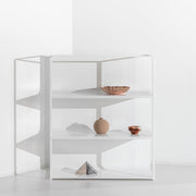 Porventura CURVE shelving unit in lacquered aluminium, featuring curved lines and a distinctive contemporary design for living and working spaces.