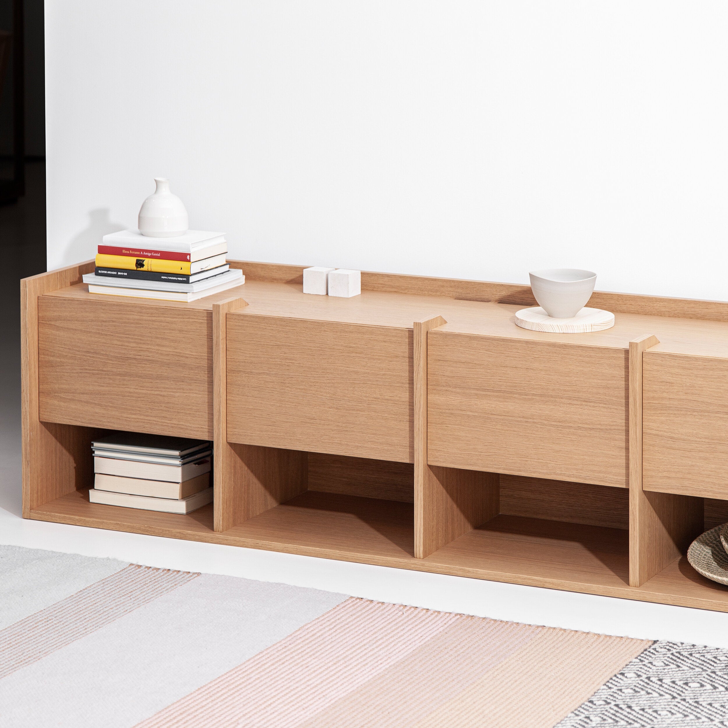Modern Filipe Ventura Mies L sideboard with sleek wooden finish and minimalist design, featuring multiple storage compartments.
