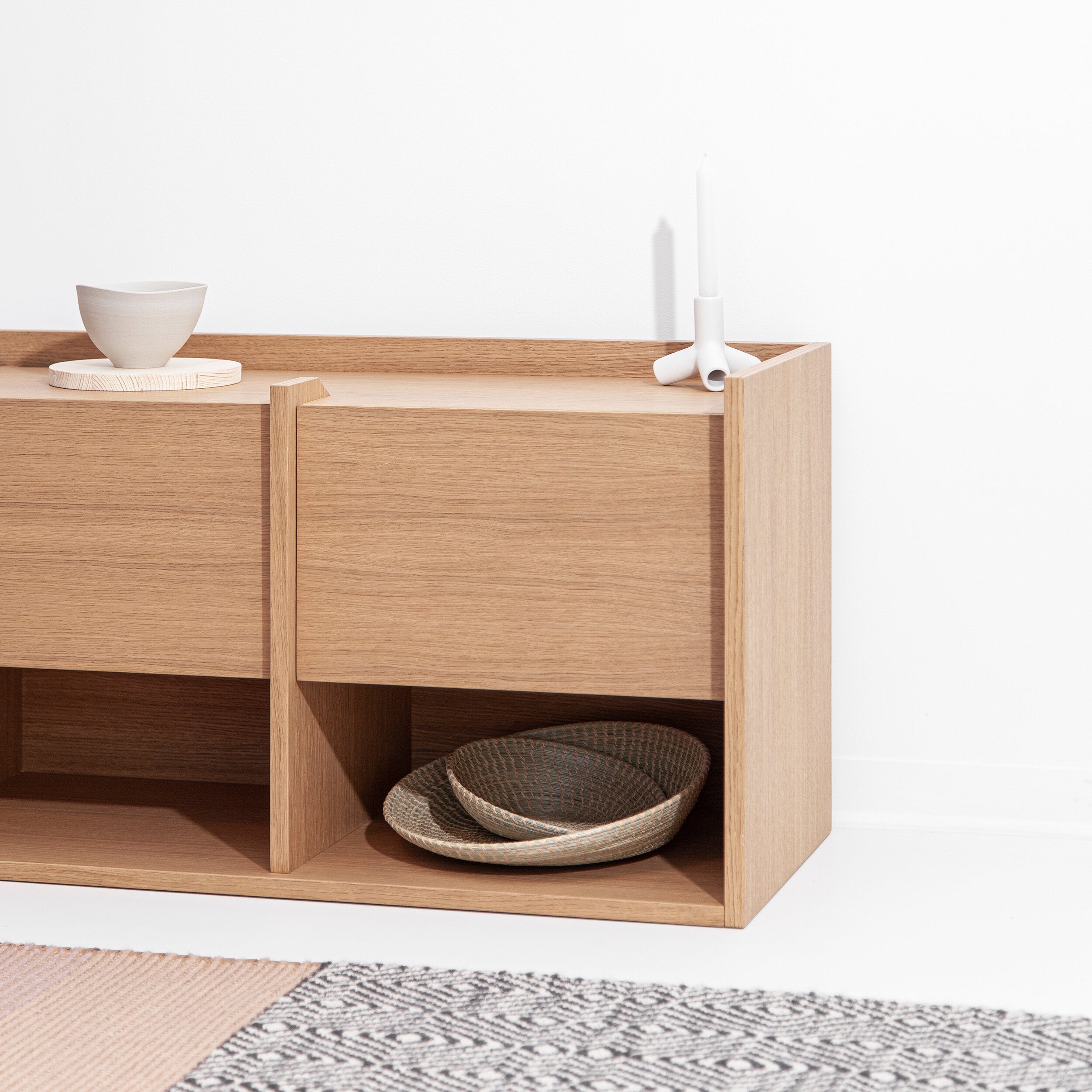 Filipe Ventura Mies L sideboard with sleek wood finish, modern design, and spacious storage drawers in a contemporary living space.